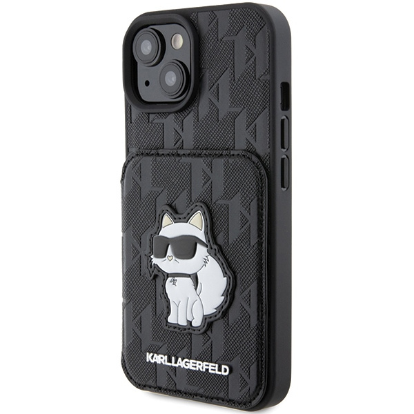 Karl Lagerfeld KLHCP15SSAKCNSCK iPhone 15 6.1" black/black hardcase Saffiano Cardslots and Stand Monogram Choupette