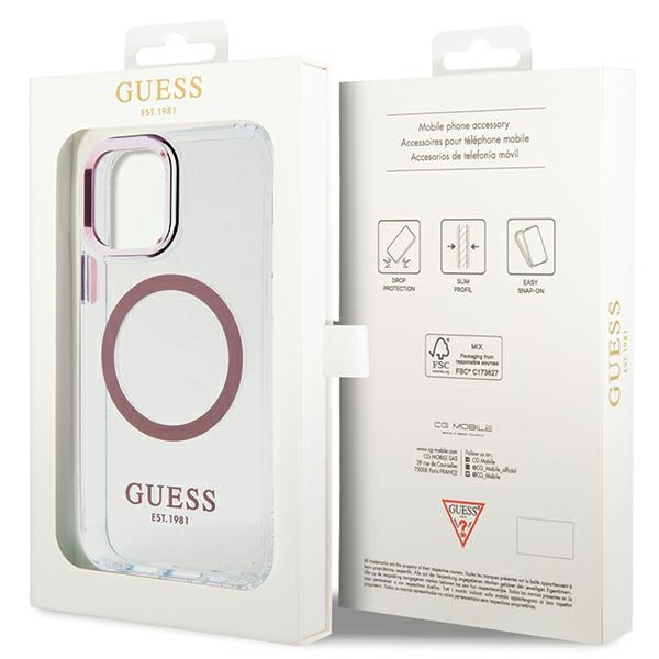 Guess GUHMP12MHTRMP iPhone 12/12 Pro 6.1" rosa/rosa duro case Metallo contorno MagSafe