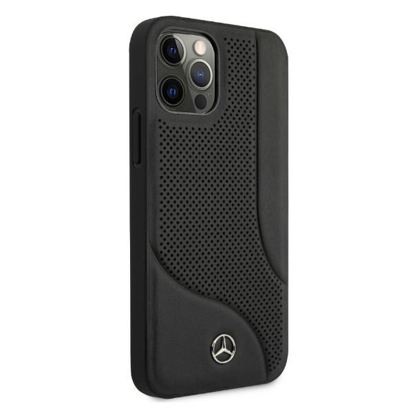 Hülle MERCEDES Apple iPhone 12 Pro Max Leder Perforierte Fläche Schwarz Hardcase