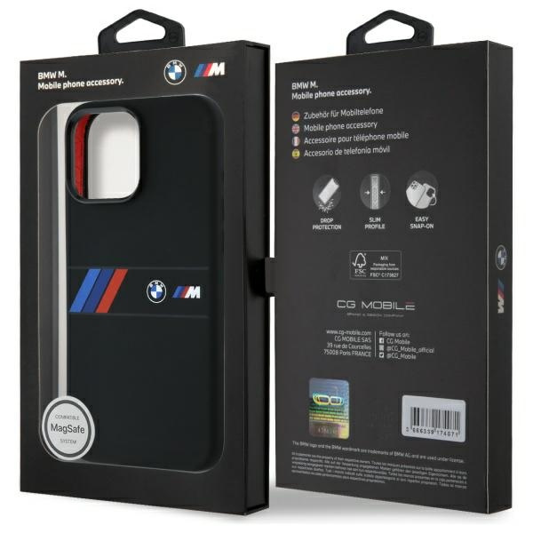 Funda BMW iPhone 16 Pro Max negro/negro durocase Silicone Middle Stripe MagSafe