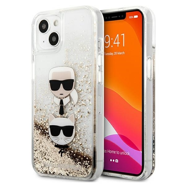 Cover KARL LAGERFELD Apple iPhone 13 Mini Liquid Glitter Karl&Choupette Head Gold Hardcase