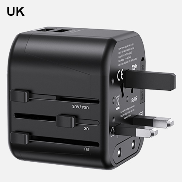 Nabíječka USAMS. 2xUSB T55 12W adaptér 4v1 US/AU/EU/UK černý/černý CC173TC01 (US-CC173) Cestovní nabíječka Univesal