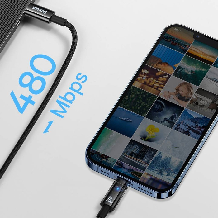 Baseus Datový kabel Explorer Series Auto Power-Off Fast Charging Type-C to IP 20W 1m Blue