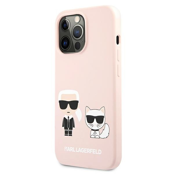 Pouzdro KARL LAGERFELD Apple iPhone 13 13 Pro silikonové Karl &amp; Choupette světle růžové pevné pouzdro