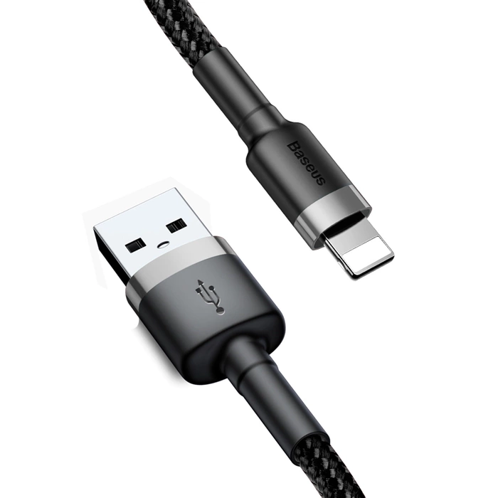 Câble Baseus Cafule Cordon nylon durable USB / Lightning QC3.0 2.4A 1M noir-gris (CALKLF-BG1)