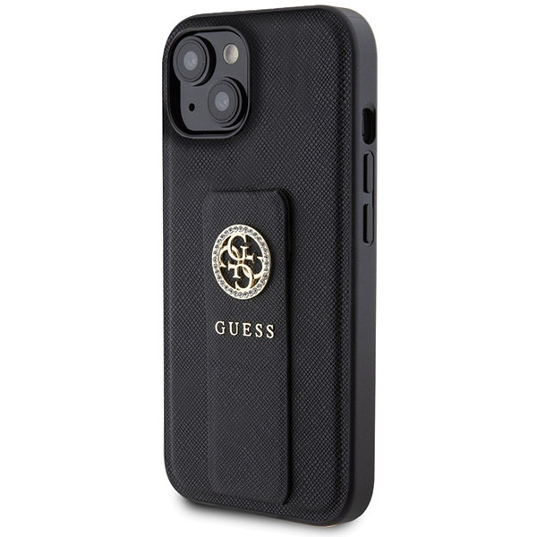 Etui Guess GUHCP15SPGSSADK iPhone 15 6.1" czarny/black hardcase Grip Stand 4G Saffiano Strass Case