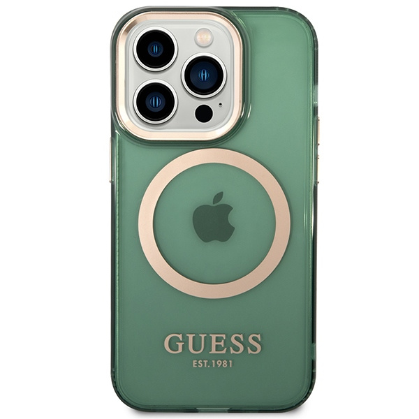 Guess GUHMP14XHTCMA iPhone 14 Pro Max 6,7" grün/khaki hart case Gold Outline Transluzent MagSafe