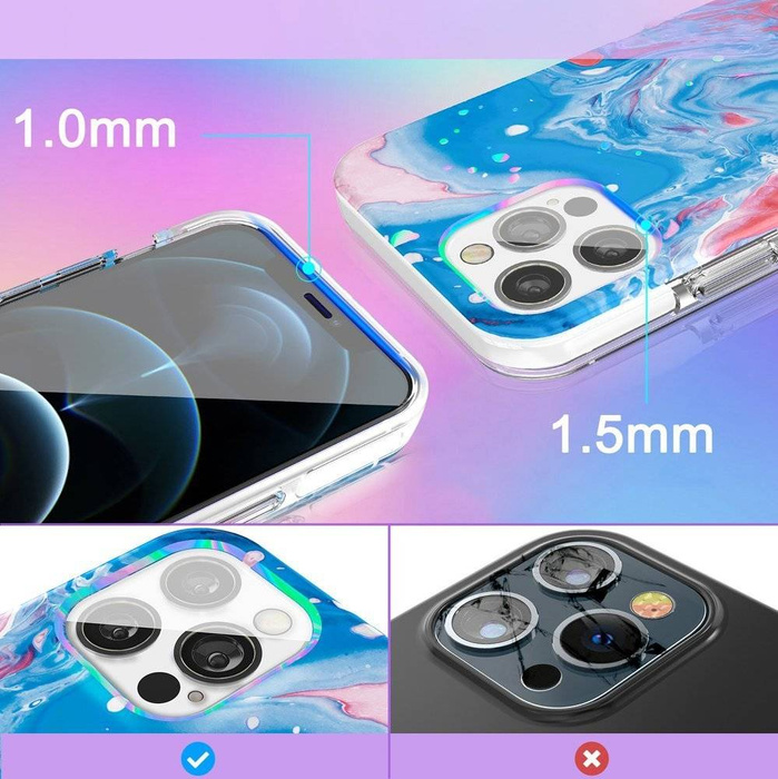 Étui de couleur Kingxbar Aquarelle Series pour iPhone 12 Pro Max Bleu-rose