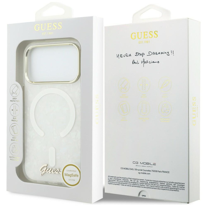 Etui Guess IML Shell Script Metal        MagSafe do iPhone 17 Pro Max biały
