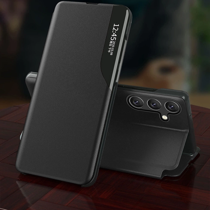 Eco Leather View Case Hülle für Samsung Galaxy A16 / A16 5G mit Flip und Ständer – Schwarz