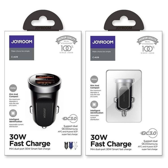Joyroom C-A09 Mini schnell ladergerät 2x USB 30W Quick Charge, SCP, PD, AFC schwarz 