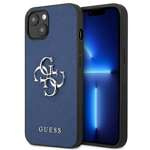 Coque GUESS Apple iPhone 13 Mini Saffiano 4G Métal Logo Bleu Hardcase