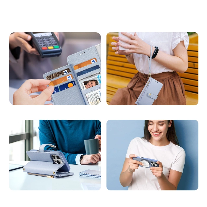 Dux Ducis Lawa Lederhülle für iPhone 16 Pro Max mit abnehmbarer magnetischer Brieftasche - Blau