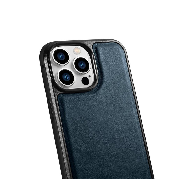iCarer Leather Oil Wax case with genuine leather cover for iPhone 14 Pro (MagSafe compatible) blue (WMI14220718-BU)