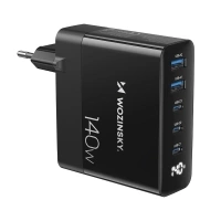 Wozinsky CGWCB 140W GaN-Wandladegerät 3 x USB-C / 2 x USB-A – Schwarz