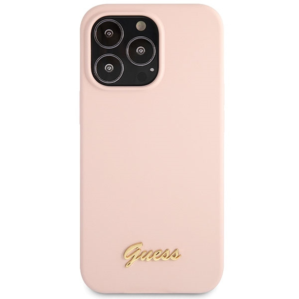 Guess GUHCP13XLSLMGLP iPhone 13 Pro Max 6.7" rosa claro/rosa claro durocase Silicona Script Logo Oro