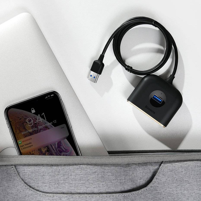 Baseus Square round 4 in 1 USB HUB Adapter (USB3.0 TO USB3.0 * 1 + USB2.0 * 3) 1m Black (CAHUB-AY01)