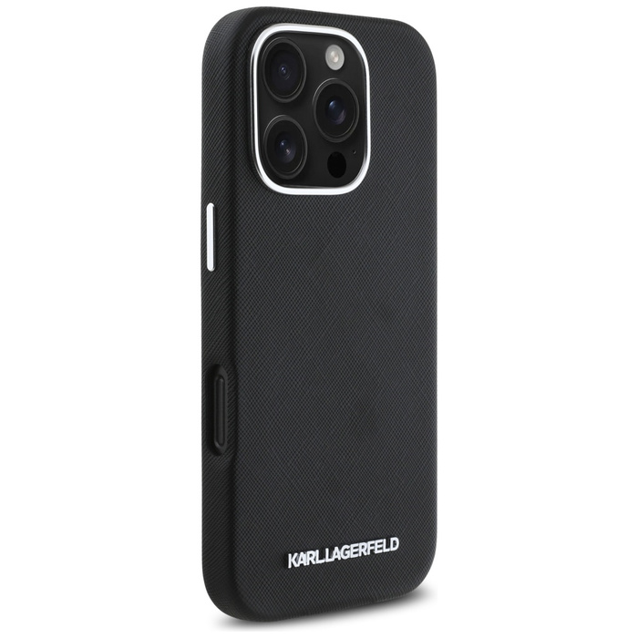 Etui Karl Lagerfeld Saffiano Full         Wrapped Elongated Metal Logo MagSafe do iPhone 16 Pro Max czarny