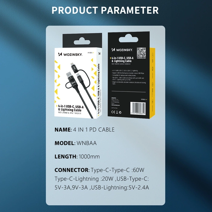 Wozinsky WNBAA 4in1 2x USB-C 1x USB-A 1x Lightning 60W 1 m - nero