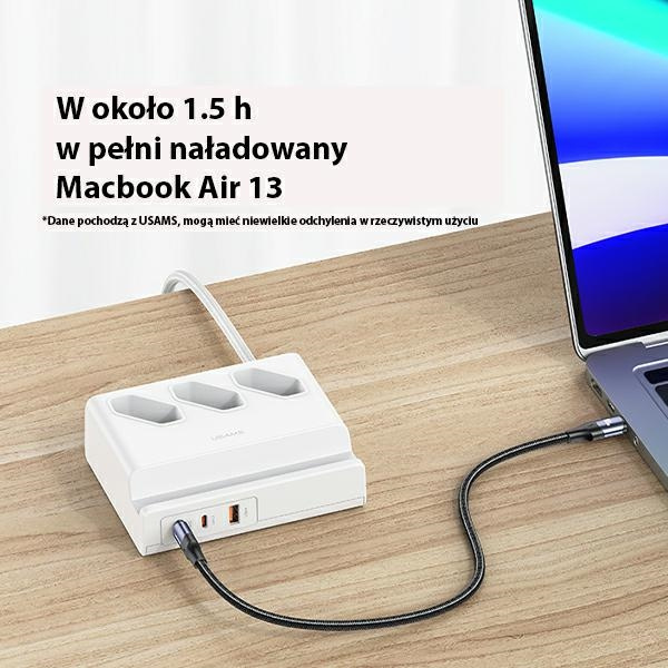 USAMS Napájecí lišta 65W Super Si Rychlé nabíjení USB Prodlužovací zásuvka EU bílá/bílá CC160TC01 (US-CC160)