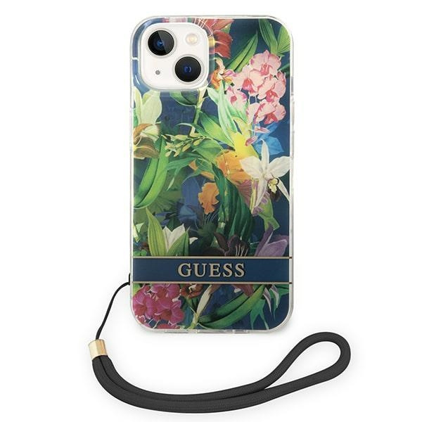 Guess GUOHCP14SHFLSB iPhone 14 6.1" blau/blau hartcase Flower Strap
