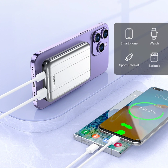 Choetech B655 induktive Mini-Powerbank MagSafe USB-A / USB-C 5000mAh - silber