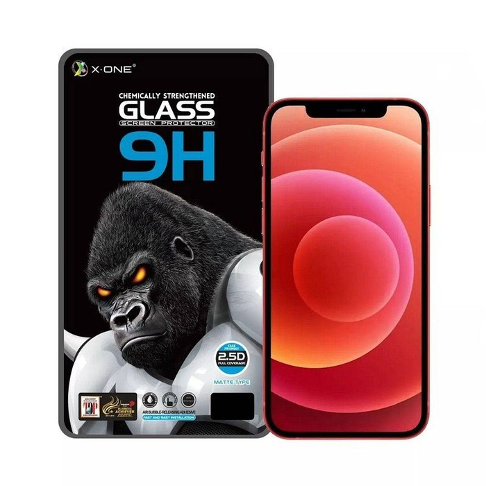 Tempered Glass X-ONE Full Cover Extra Strong Matte - for iPhone 13/13 Pro/14 6.1" (full glue) black