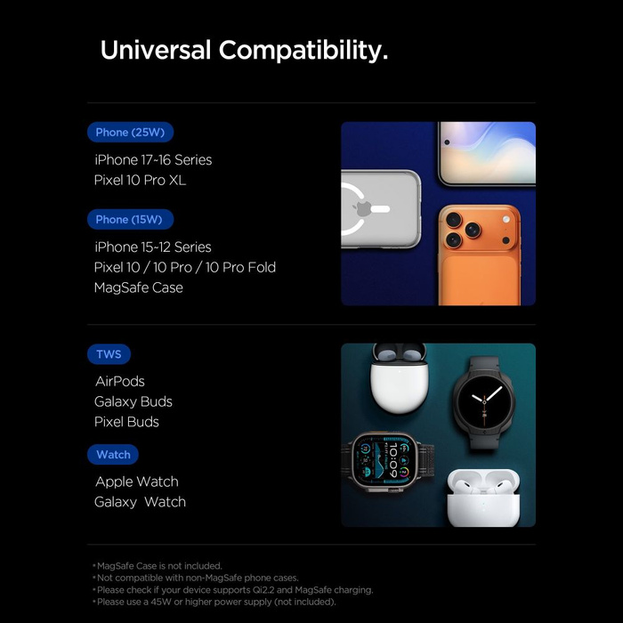 Spigen EF323MQ ESSENTIAL 3IN1 MagNETIC MagSafe DRAHTLOSES LADESYSTEM 25W Qi2.2 SCHWARZ