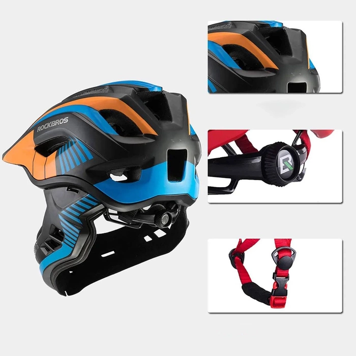Rockbros TT-32SOBL-M children&#39;s bicycle helmet with removable chinbar, size M - black and orange