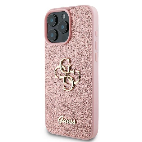 Etui Guess iPhone 16 Pro 6.3" różowy/pink hardcase Fixed Glitter Big 4G