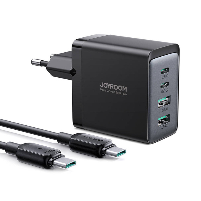 Chargeur Joyroom GaN 67W 4 ports (2x USB, 2x USB C) noir (TCG02) + câble USB C - USB C 100W 1.2m