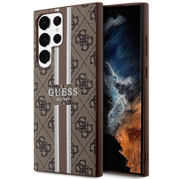 Cover Guess GUHCS23LP4RPSW S23 Ultra S918 marrone/marronecase 4G stampato a righe Case