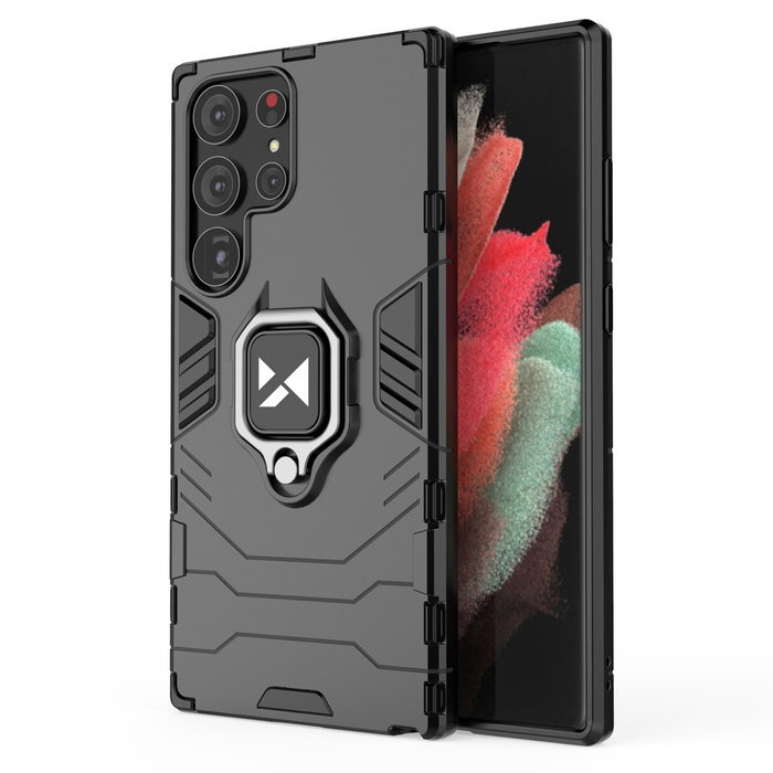 Wozinsky Ring Armor Hülle für Samsung Galaxy S23 Ultra gepanzerte Hülle magnetischer Haltering schwarz