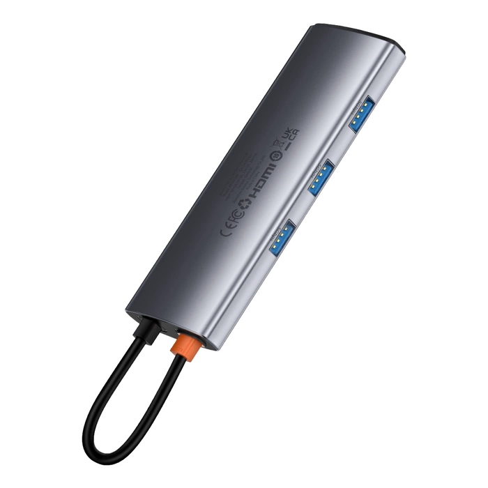 BASEUS HUB adapter przejściówka 7w1 Typ C na 3x USB3.0 / PD / HDMI 4K 60Hz / SD/TF szary B00030708811-00/BS-OH146