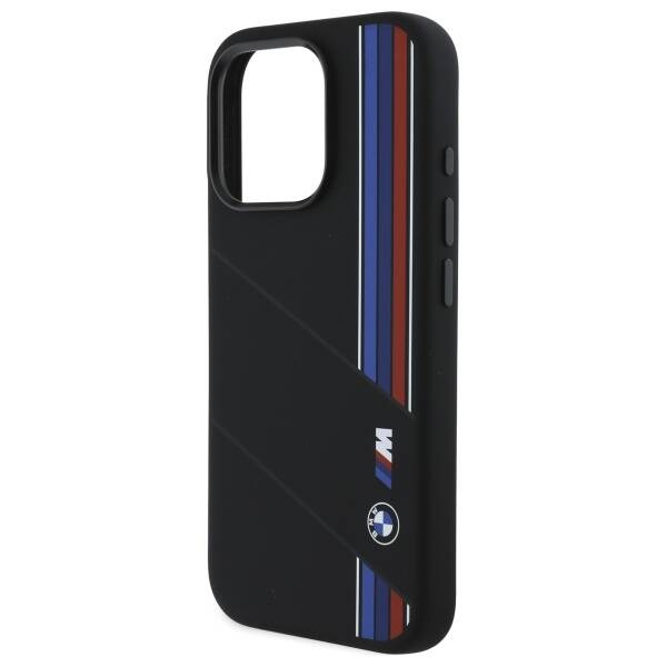 Hülle BMW iPhone 16 Pro Max schwarz/schwarz hartcase Silicone Cut Tricolor Lines MagSafe