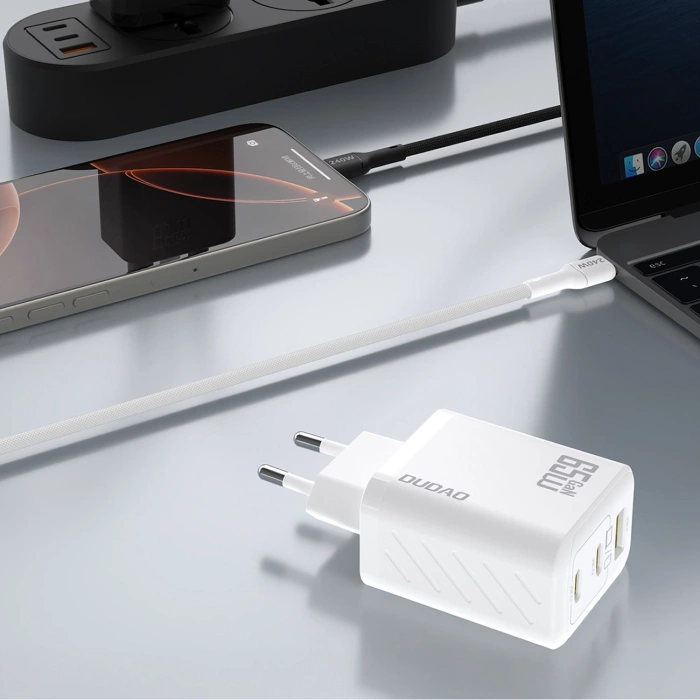 Dudao A29 65W GaN Wandladegerät 2 x USB-C + 1 x USB-A - Weiß