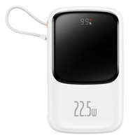 Baseus Qpow Digital Display powerbank con carga rápida 10000mAh 22.5W QC/PD/SCP/FCP con cable USB-C incorporado blanco