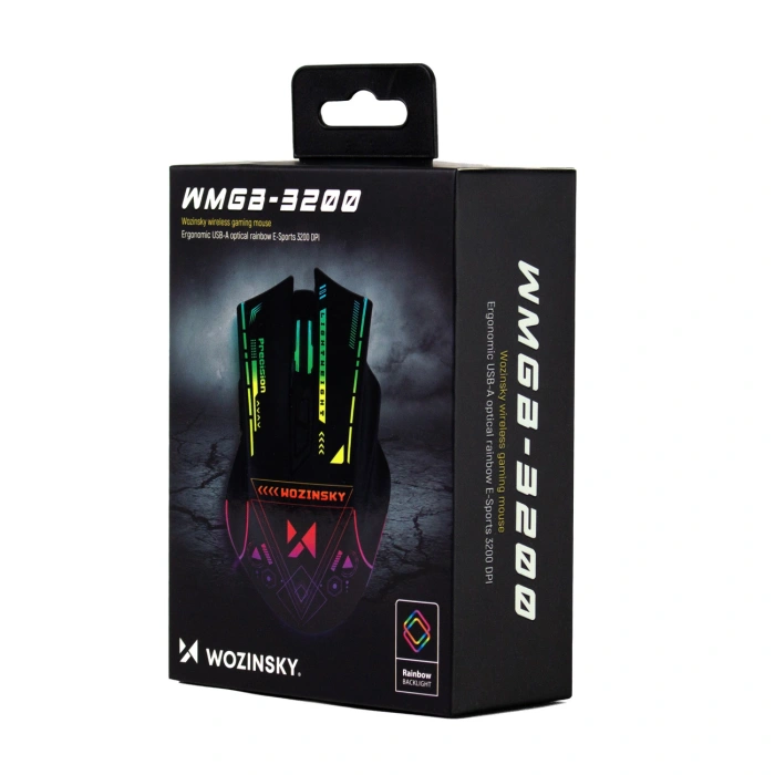 Mysz bezprzewodowa Wozinsky WMGB-3200 gamingowa optyczna z wbudowanym akumulatorem 3200 DPI z oświetleniem RGB - czarna