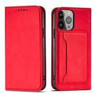 Magnet Card Case Case pour iPhone 14 Flip Cover Wallet Stand Rouge