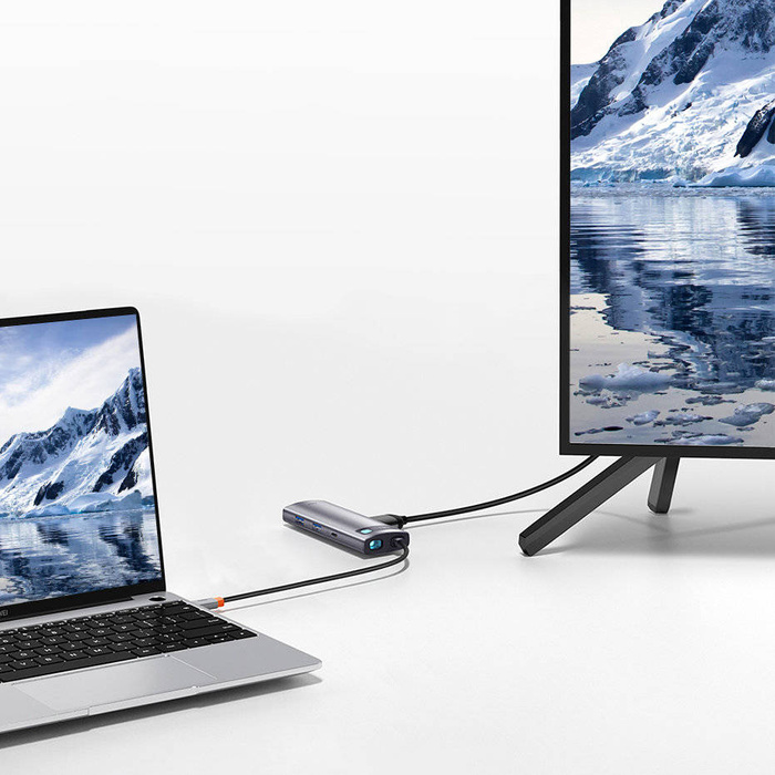 Baseus Metal Gleam Series multifunktionaler HUB USB 7in1 Typ C HDMI TF PD Kartenleser grau (WKWG020113)