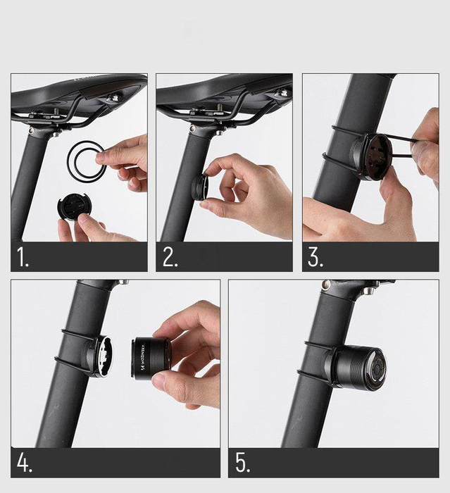 Wozinsky Fahrradheck LED-Lampe Micro-USB-Lade rotes Licht 5 Arbeitsmodi schwarz (WRBLB2)