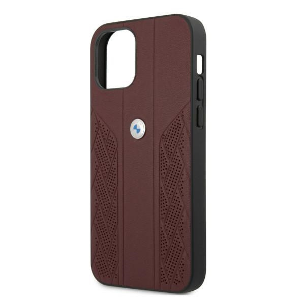 BMW Case Apple iPhone 12 12 Pro Leather Curve Perforate Red Hardcase