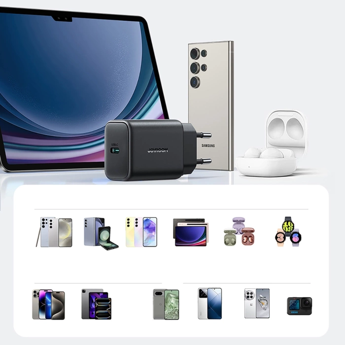 Joyroom JR-TCF23 Netzwerkladegerät USB-C 25W SFC / PPS / PD - Schwarz + USB-C / USB-C-Kabel 1 m