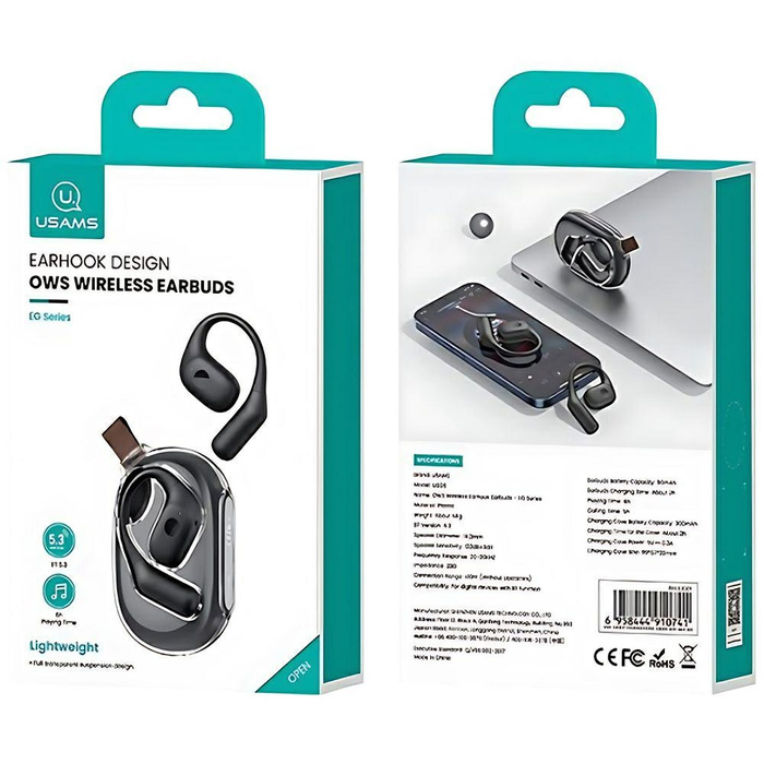 USAMS Słuchawki Bluetooth 5.3 G26 OWS bezprzewodowe czarny/black BHUUG01