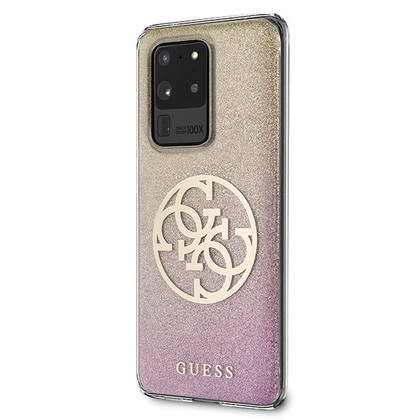 Cover GUESS Samsung Galaxy S20 Ultra Glitter Gradient 4G Circle Pink Gold Hardcase