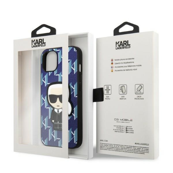 Obal Karl Lagerfeld Klhcp13mpmnikbl iPhone 13 6,1" Hardcase Blue/blue Monogram Ikonik Patch Case