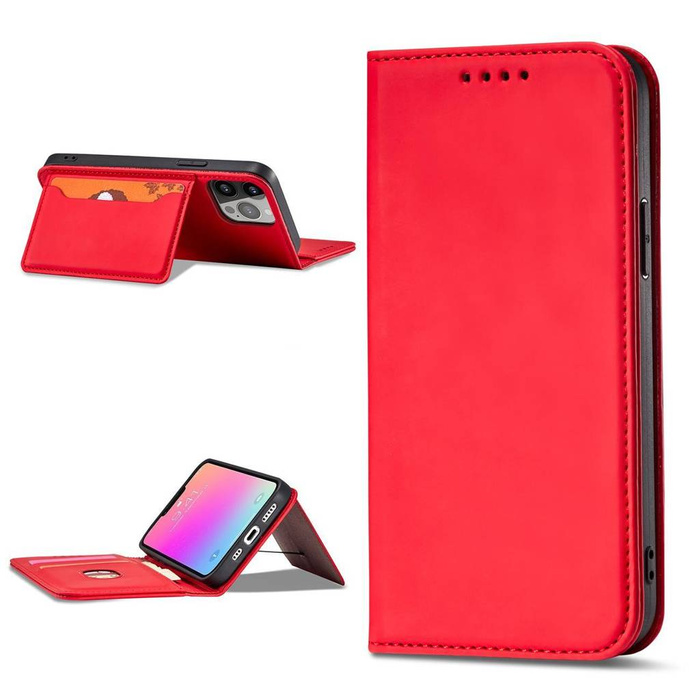 Magnet Card Case Case pour iPhone 14 Plus Flip Cover Wallet Stand Rouge