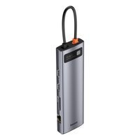 Baseus Metal Gleam 11in1 multifunkční HUB USB Type C - 3x USB 3.2 Gen 1 5Gbps / USB Type C PD 100W / 3,5 mm mini jack AUX / VGA Full HD 60Hz / 2x HDMI 4K 30Hz / TF a čtečka karet SD / RJ45 1Gbps šedá -CT0G)