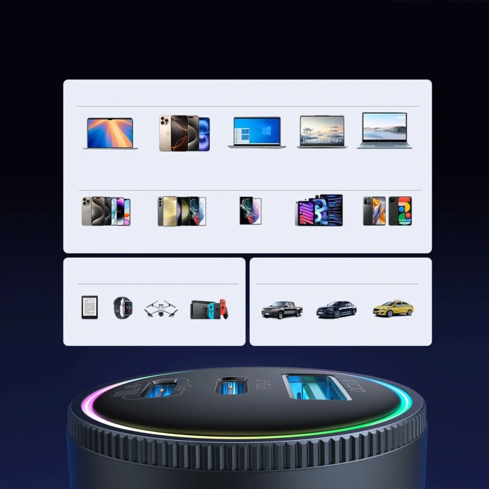 Ładowarka samochodowa Joyroom JR-CCN07 145W 2xUSB-C USB-A + kabel USB-C 100W - ciemnoszara