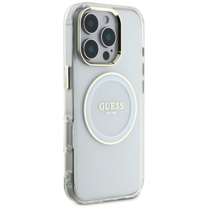 Etui Guess IML Metal Colored Circle      Classic Logo MagSafe do iPhone 16 Pro Max biały